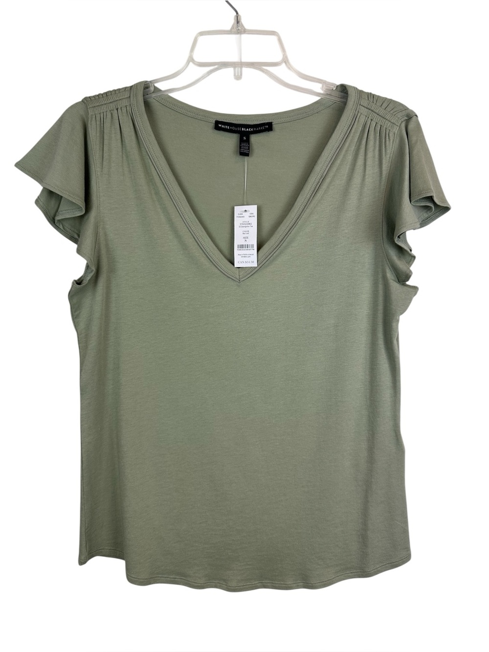 NWT White House Black Market Sage Flutter Sleeve V Neck Top S - Picture 6 of 6